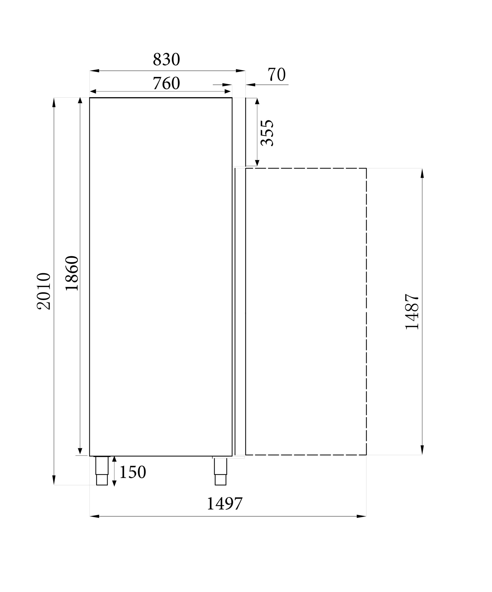 Combisteel Vrieskast RVS 1 Deur | 230V | 740x830x2010(h)mm, foto 2 van 2