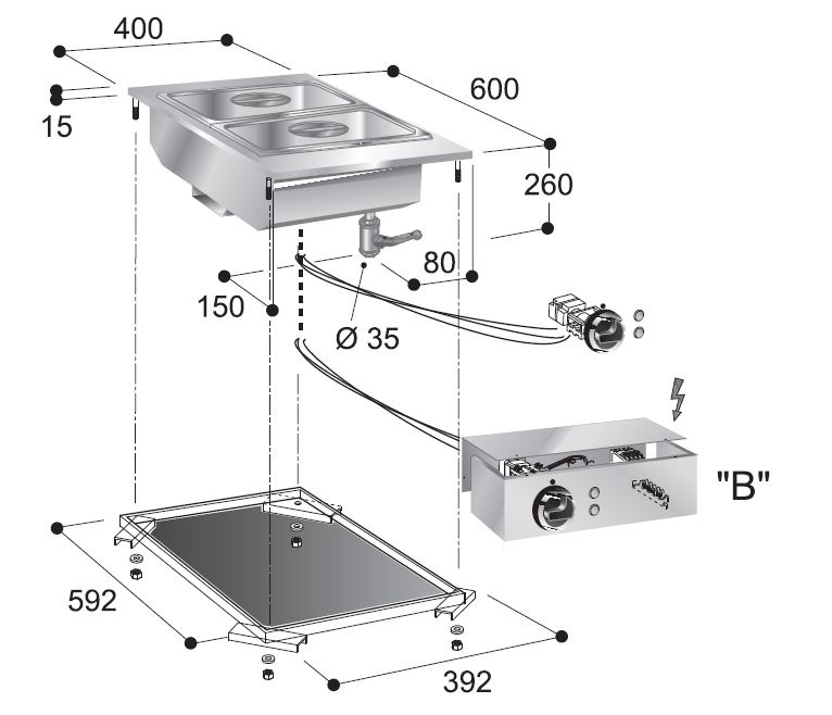 Combisteel Bain-marie Element | 230V | 400x600x260(h)mm, foto 2 van 2