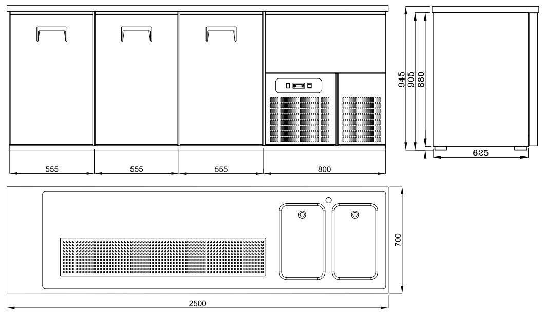 Combisteel Bierkoeler 3 Deuren 2r | 230V | 2500x700x950(h)mm, foto 3 van 3