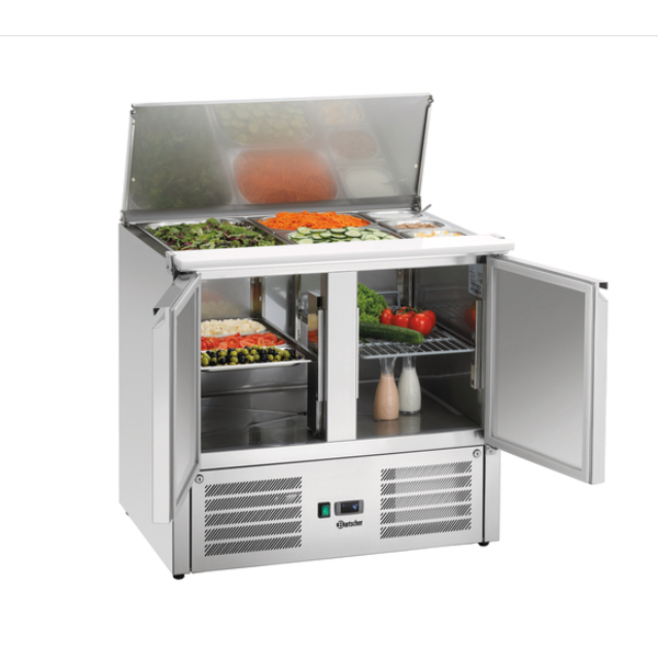 Bartscher Saladette met 2 Deuren | 260 Liter | 2 x 1/1 GN + 3 x 1/6 GN  |  0 °C tot 10 °C | B900 x D700 x H870 mm.