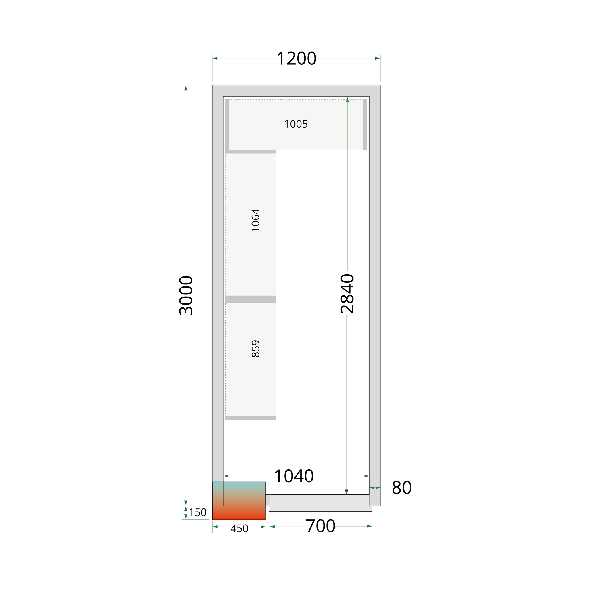 Tefcold Koelruimte | CRPF1230 | 1200x3000x2200mm