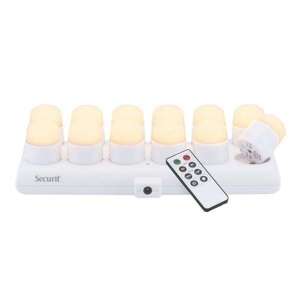 Securit Oplaadbare LED Theelichten Warm Licht | Met oplaadstation | 12 Stuks