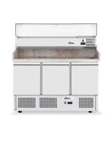 Hendi/Arktic Pizzawerkbank met 3 deuren en opzetkoelvitrine | 380+40 Liter |  1405x700xH1285 mm.