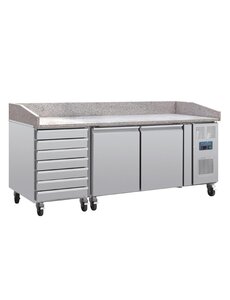 Polar U-Serie Dubbele Deur Pizzawekbank | Granieten Blad en Deegladen 290L | Energielabel B