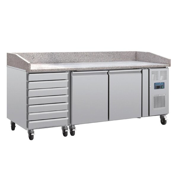 Polar U-Serie Dubbele Deur Pizzawekbank | Granieten Blad en Deegladen 290L | Energielabel B