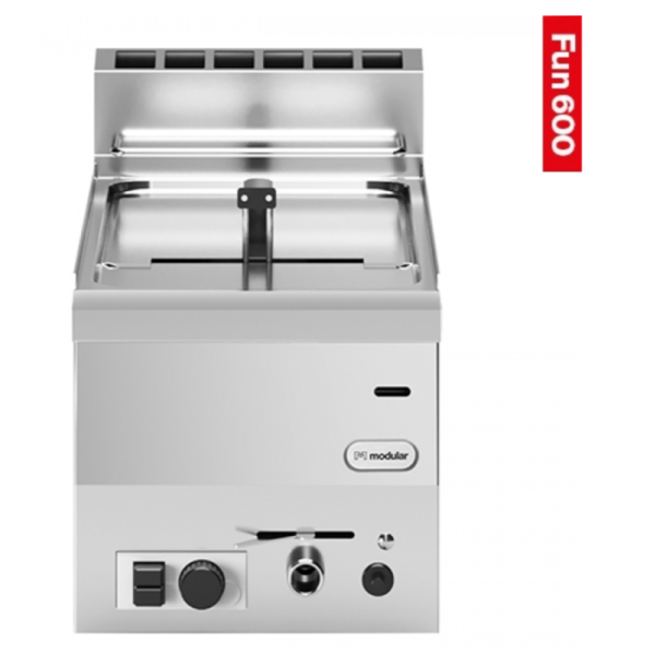 Modular Fun 600 aardgas friteuse met aftapkraam  | 8 Liter | 6.8kW Gas | 30x60x(H)41cm
