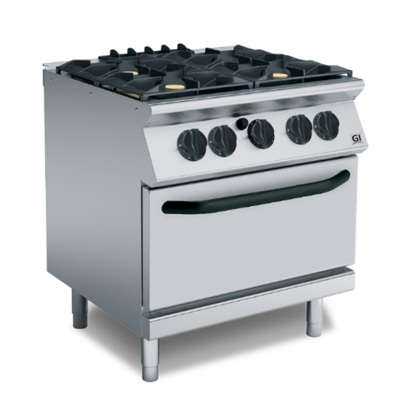 Mareno Gastro-Inox 700 HP gasfornuis 4 branders en GN 2/1 gasoven, 80cm