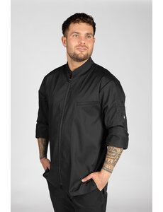 Cheffix Taro koksbuis met ritssluiting voor heren zwart | Lange mouw  en zijsplitten