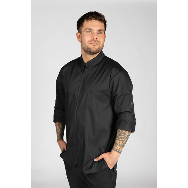 Cheffix Taro koksbuis met ritssluiting voor heren zwart | Lange mouw  en zijsplitten