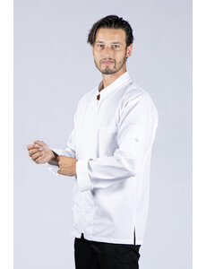 Cheffix Taro koksbuis met ritssluiting voor heren wit | Lange mouw  en zijsplitten