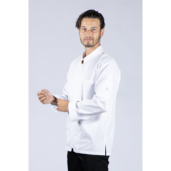 Cheffix Taro koksbuis met ritssluiting voor heren wit | Lange mouw  en zijsplitten