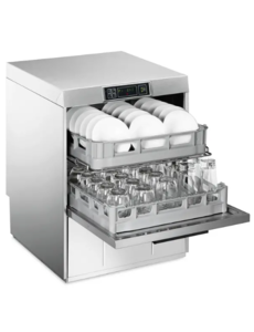SMEG Easyline Horeca vaatwasser voor 2 korven 500x500 (Dubbele Belading) | Afvoerpomp | Zeeppomp | Naglanspomp | Breaktank | 400V | Dubbelwandig | 600x600xH822mm