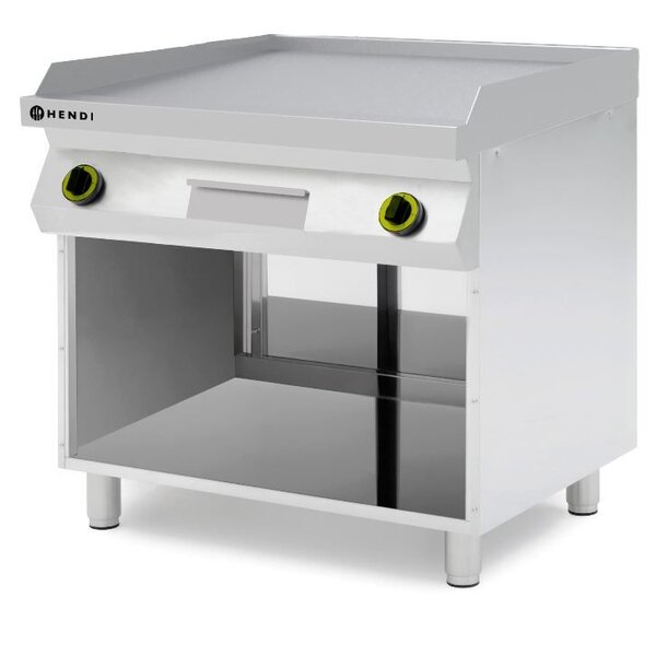 Hendi Gladde gasgrillplaat gemonteerd op een onderkast | gesloten aan drie zijden | HENDI | Kitchen Line | 10kW | 800x700x(H)900mm