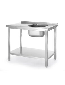 Hendi Spoeltafel met legplank | met bouten | HENDI | Kitchen Line | Spoelbak aan de linkerkant | 1000x600x(H)850mm