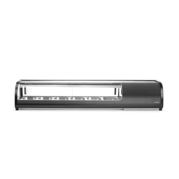 Hendi/Arktic Sushi display | Arktic | Inclusief containers: 6x GN 1/3 (H) 40 mm. | GN 1/3 | Zwart | 220-240V/190W | 1529x426x(H)296mm