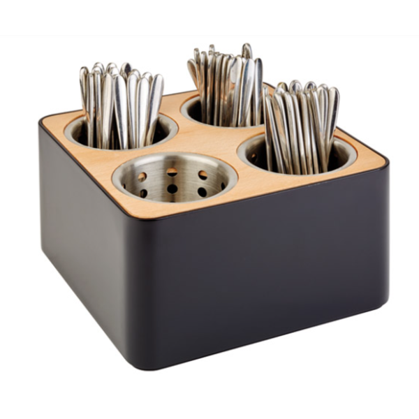APS APS Bestekhouder met 4 RVS houders | Hout, SAN en RVS | 27x27xH15 cm.