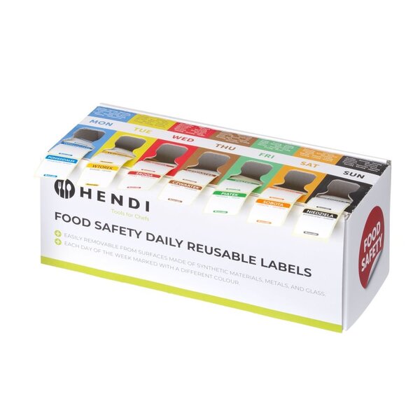 Hendi Set herbruikbare voedselveiligheidsstickers met dispenser | HENDI | 240x80x(H)100mm