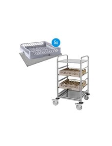 24Horeca Regaalwagen - 5 vaatwaskorven en lekbak | Afwas set