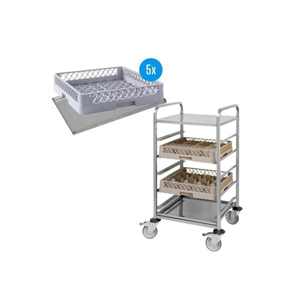 24Horeca Regaalwagen - 5 vaatwaskorven en lekbak | Afwas set