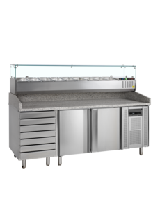Tefcold Tefcold PT1310 + GVC38-200 | Pizzatafel incl. unit voor toppings | 370L | +2 tot +10°C | Energielabel B | 2045 x 800 x 1448mm