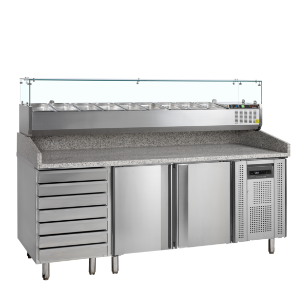 Tefcold Tefcold PT1310 + GVC38-200 | Pizzatafel incl. unit voor toppings | 370L | +2 tot +10°C | Energielabel B | 2045 x 800 x 1448mm