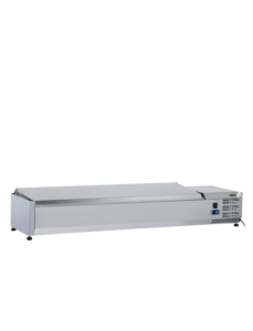 Tefcold Tefcold VRX1400(330) INOX | Gekoelde opzetvitrine voor bakken GN1/4 | L | +2 tot +10°C | 1400 x 330 x 495mm