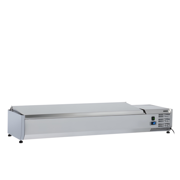 Tefcold Tefcold VRX1400(330) INOX | Gekoelde opzetvitrine voor bakken GN1/4 | L | +2 tot +10°C | 1400 x 330 x 495mm