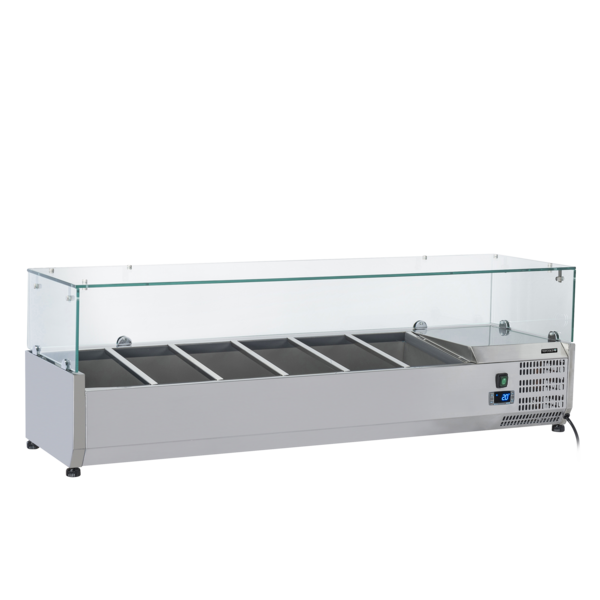 Tefcold Tefcold VRX1400(380) | Gekoelde opzetvitrine voor bakken GN1/3 | L | +2 tot +10°C | 1400 x 380 x 495mm
