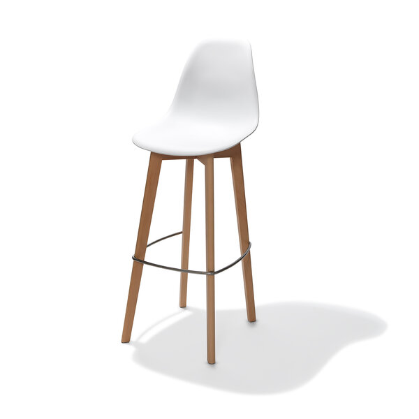Veba Keeve - Barstoel met stapelbaar frame - Polypropylene zitting | Hout/Wit | 47x53x119(H)cm | 506F01SW