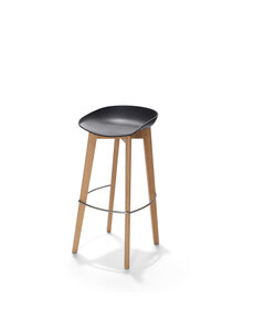 Veba Keeve - Barkruk met stapelbaar frame - Lage polypropylene zitting | Hout/Zwart | 44.5x46x90(H)cm | 506F03SB
