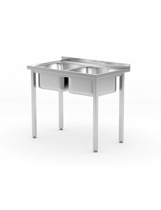Hendi Tafel met 2 spoelbakken – met bouten | HENDI | Kitchen Line | 1000x600x(H)850mm