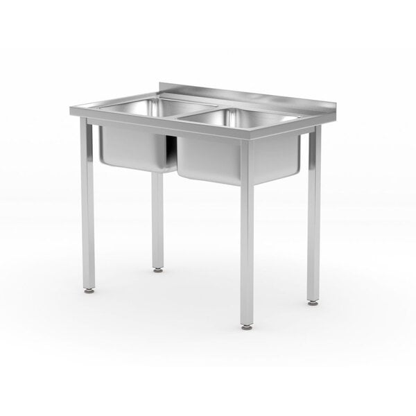 Hendi Tafel met 2 spoelbakken – met bouten | HENDI | Kitchen Line | 1000x600x(H)850mm