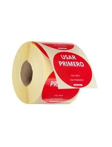 Hendi Voedselveiligheidsstickers | multifunctioneel | eenvoudig verwijderbaar | “EERST GEBRUIKEN” | HENDI | Rood | 500 st. | ⌀50mm