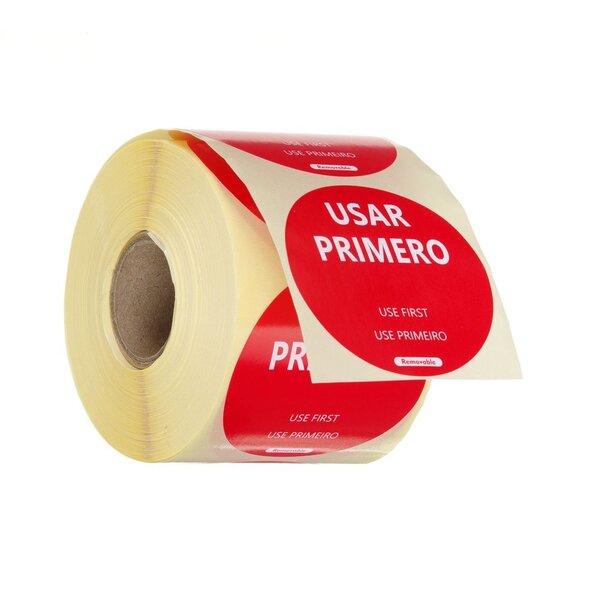 Hendi Voedselveiligheidsstickers | multifunctioneel | eenvoudig verwijderbaar | “EERST GEBRUIKEN” | HENDI | Rood | 500 st. | ⌀50mm