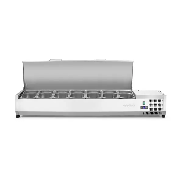 Hendi/Arktic hendi Opzetkoelvitrine met RVS klapdeksel 7x GN 1/3 | 1605x395xH290 mm.