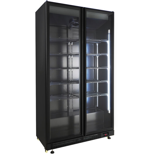 Combisteel Koelkast 2 Glasdeuren Zwart Nap-850 | 1120x597x2100(H)mm | 0.4kW | 7455.1918
