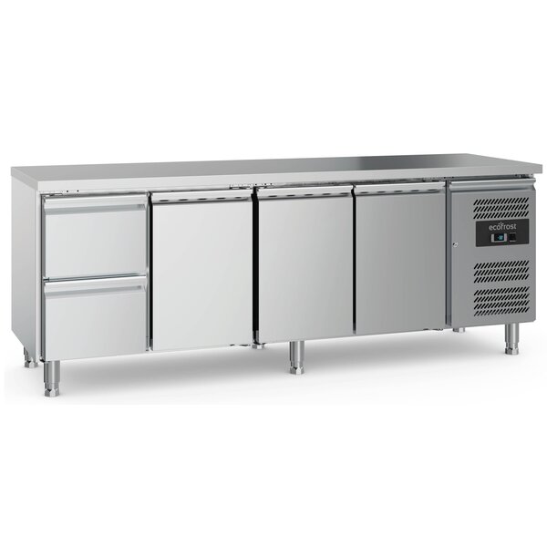 Combisteel 700 Koelwerkbank 3 Deuren 2 Laden  Met Verstelbare Poten | 2230x700x850(H)mm | 0.34kW | 7950.5165