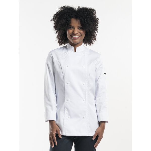 Chaud Devant Koksbuis | Lady Comfort White | Wit | Getailleerde pasvorm | Lange mouw | Dames