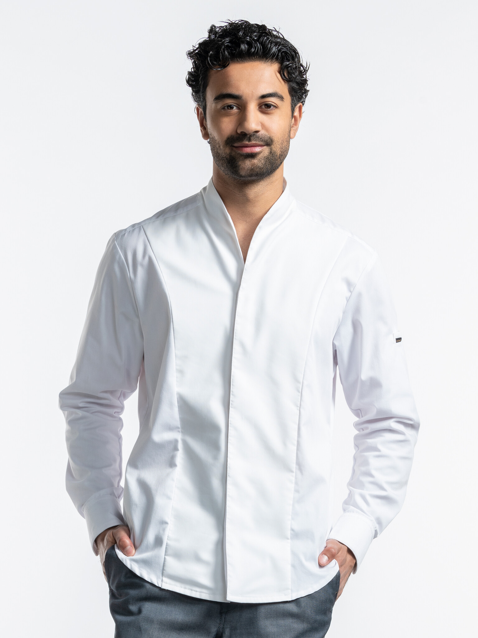 Chaud Devant Koksbuis | Noble FX White Stretch | Wit | Getailleerde pasvorm | Lange mouw | Heren