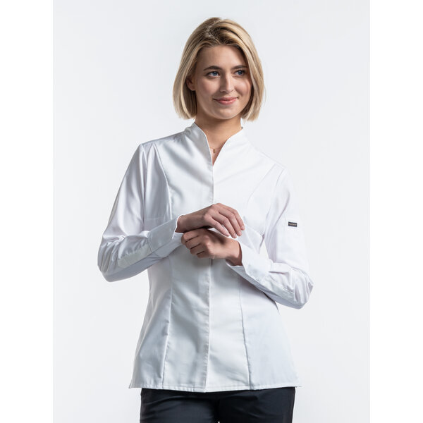 Chaud Devant Koksbuis | Lady Noble FX White Stretch | Wit | Getailleerde pasvorm | Lange mouw | Dames