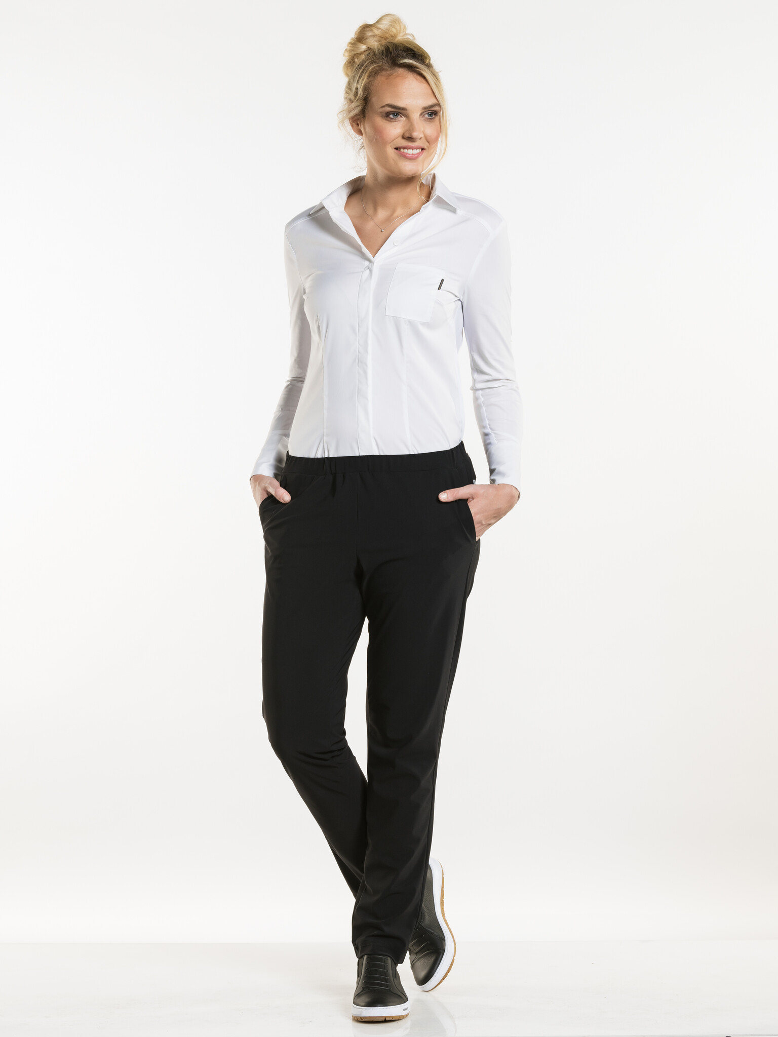 Chaud Devant Blouse | Women FX White Stretch | Wit | Getailleerde pasvorm | Lange mouw | Dames, foto 3 van 4