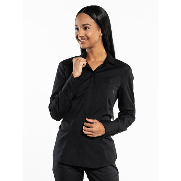 Chaud Devant Blouse | Women FX Black Stretch | Zwart | Getailleerde pasvorm | Lange mouw | Dames