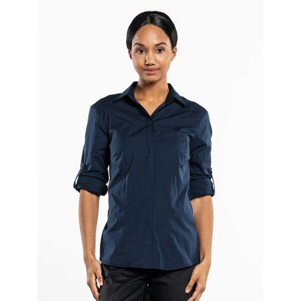 Chaud Devant Blouse | Women FX Navy Stretch | Blauw | Getailleerde pasvorm | Lange mouw | Dames