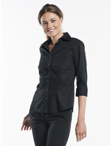 Chaud Devant Blouse | Women Black Stretch 3/4 Sleeve | Zwart | Getailleerde pasvorm | Driekwart mouw | Dames