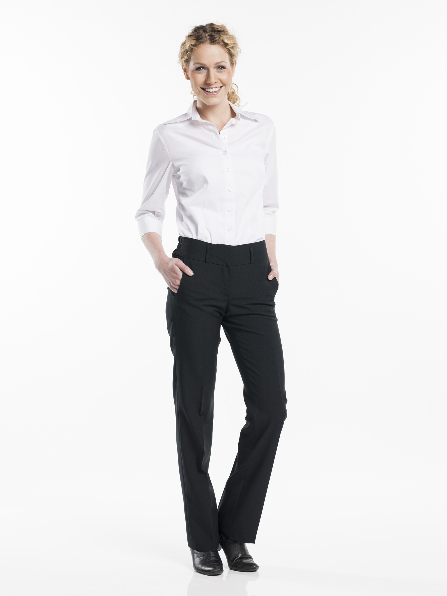 Chaud Devant Blouse | Women White Stretch 3/4 Sleeve | Wit | Getailleerde pasvorm | Driekwart mouw | Dames, foto 2 van 3