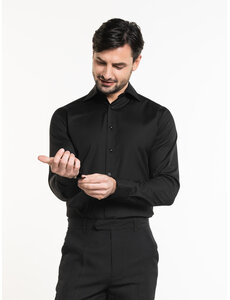 Chaud Devant Overhemd | Men Black Stretch | Zwart | Getailleerde pasvorm | Lange mouw | Heren