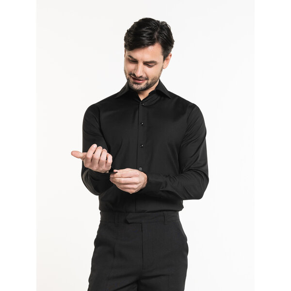 Chaud Devant Overhemd | Men Black Stretch | Zwart | Getailleerde pasvorm | Lange mouw | Heren