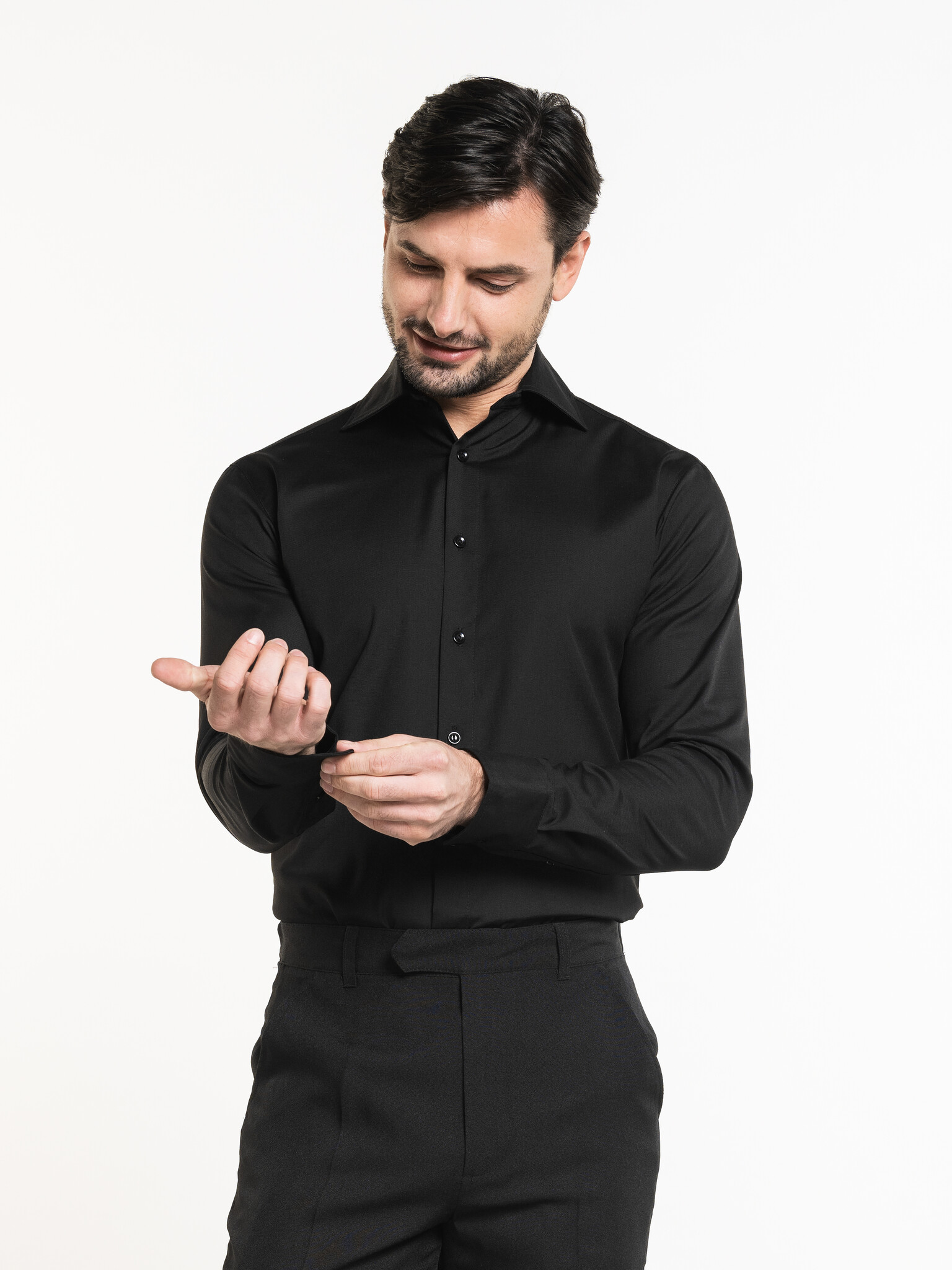 Chaud Devant Overhemd | Men Black Stretch | Zwart | Getailleerde pasvorm | Lange mouw | Heren