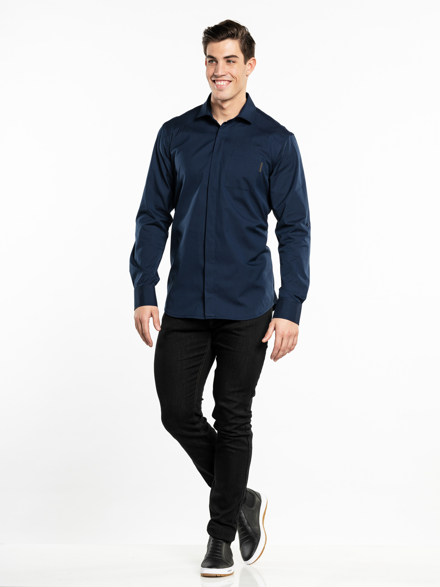 Chaud Devant Overhemd | Men FX Navy Stretch | Blauw | Getailleerde pasvorm | Lange mouw | Heren, foto 2 van 3