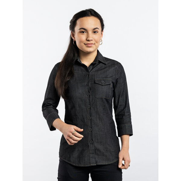 Chaud Devant Blouse | Women Antra Denim Stretch 3/4 Sleeve | Grijs | Getailleerde pasvorm | Driekwart mouw | Dames